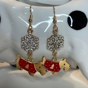 Schnauzer with Snowflake Earrings